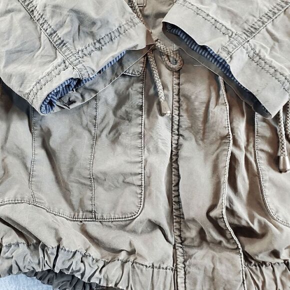 Levi's Jacket Women Small Green Solid Distress Military Utility Drawstring Waist - Picture 12 of 16